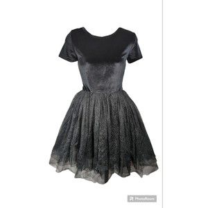 MAJE Yoox Bloomingdales Designer Dress Black Velvet Skater Tulle Gold Sparkle M